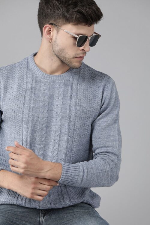 Men Blue Self Design Pullover