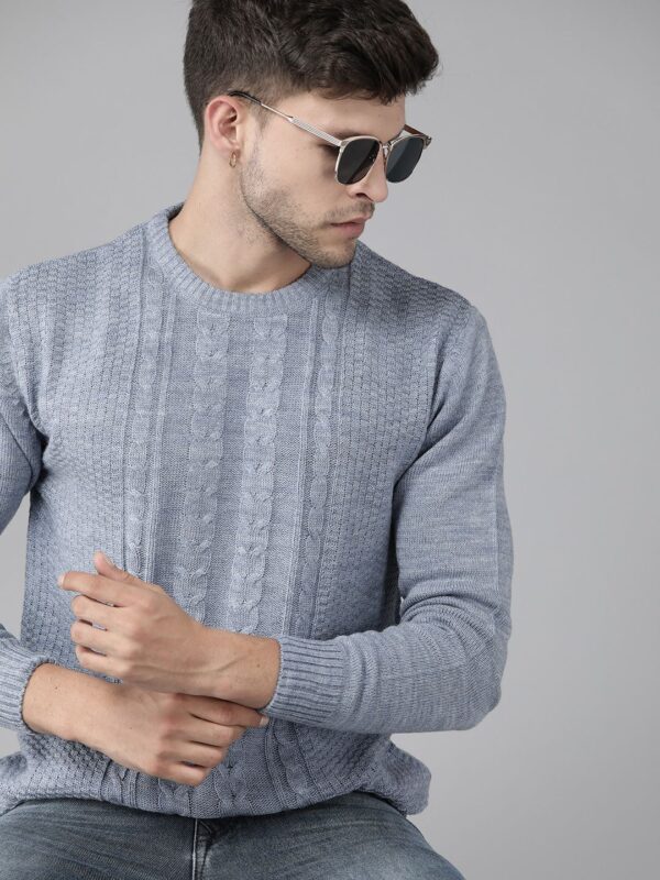 Men Blue Self Design Pullover