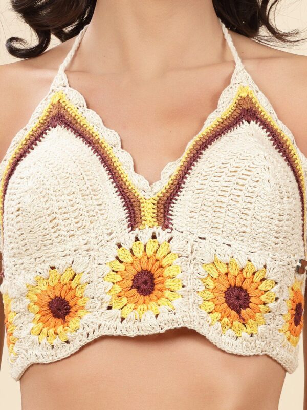 Halter Neck Cotton Crochet Bralette Crop Top - Image 2