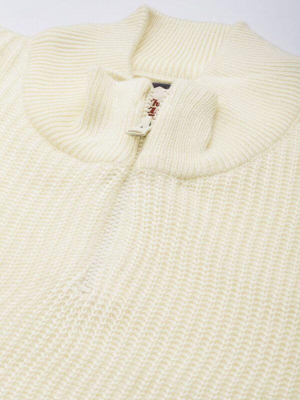 Men Cream-Coloured Self-Striped Pullover - Image 3