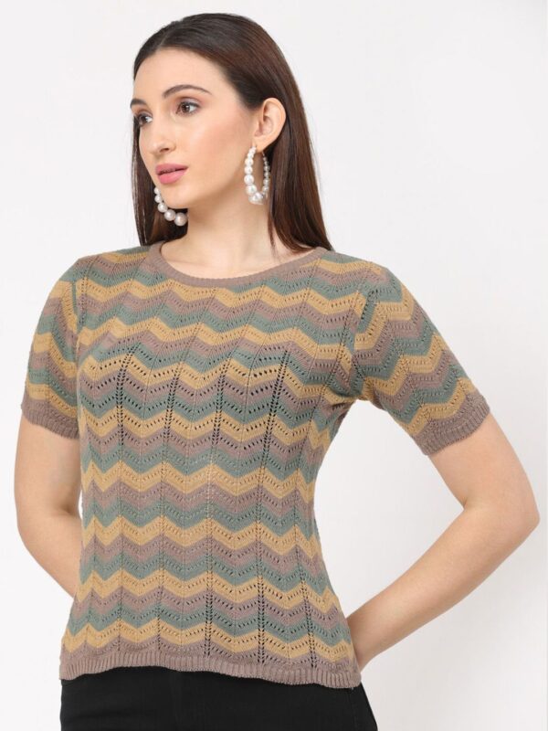 Women Geometric Print Cotton Crochet Top - Image 2