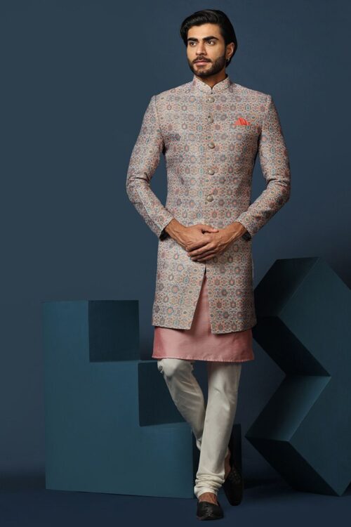 Men Self-Design Cotton Indowestern Sherwani Set
