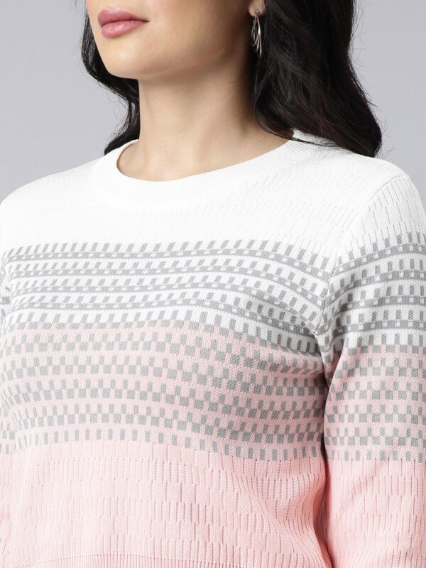 Round Neck Horizontal Striped Fitted Top - Image 2