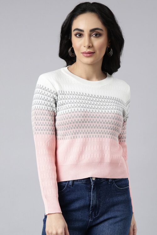 Round Neck Horizontal Striped Fitted Top
