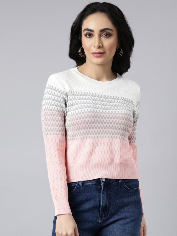 Round Neck Horizontal Striped Fitted Top - Image 3