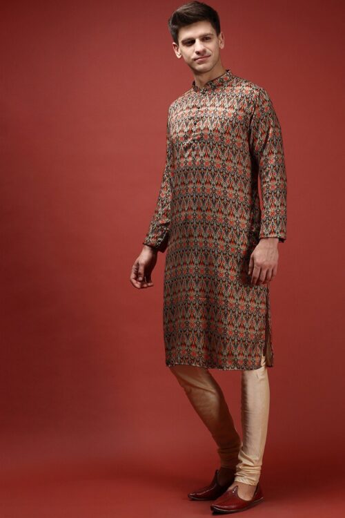 Ethnic Motifs Printed Straight Kurta with Churidar