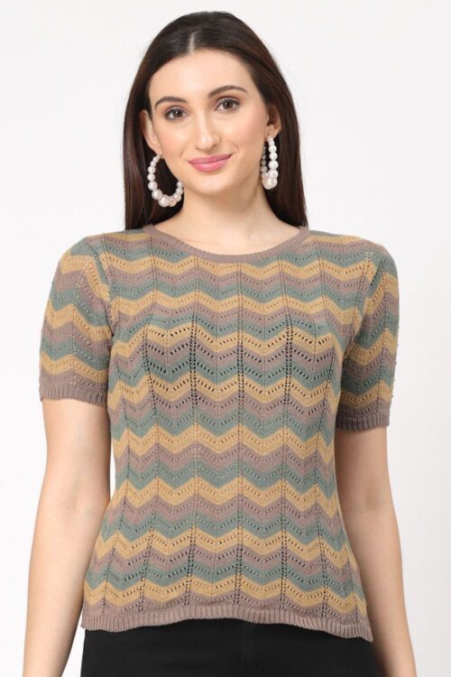 Women Geometric Print Cotton Crochet Top