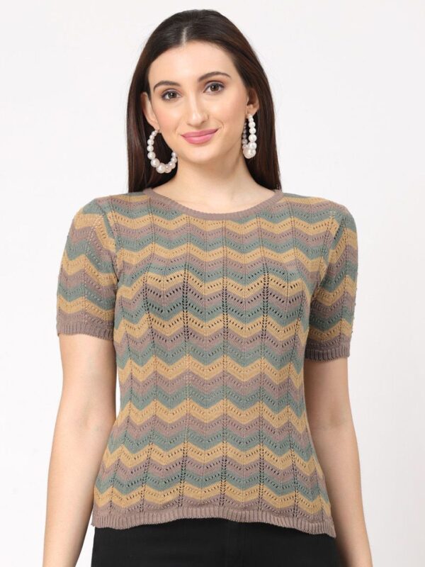 Women Geometric Print Cotton Crochet Top