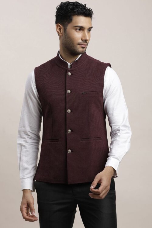 Women Woven Design Nehru Jacket