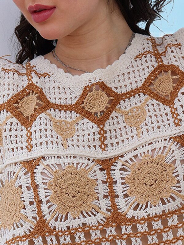 Self Design Fringed Crochet Cotton Top - Image 3