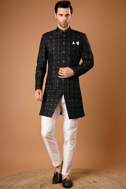 Men Ethnic Motifs Printed Mandarin Collar Indowestern Sherwani Set
