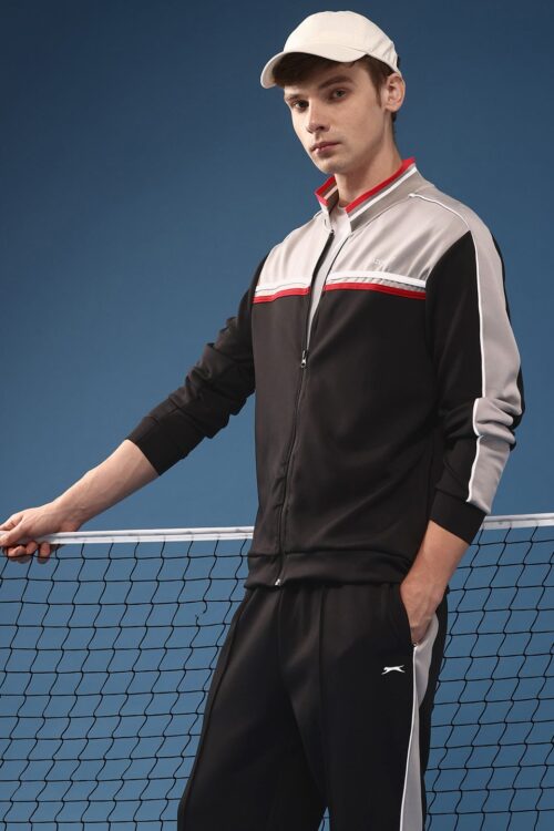 Colourblocked Mock Collar Sports Tracksuits