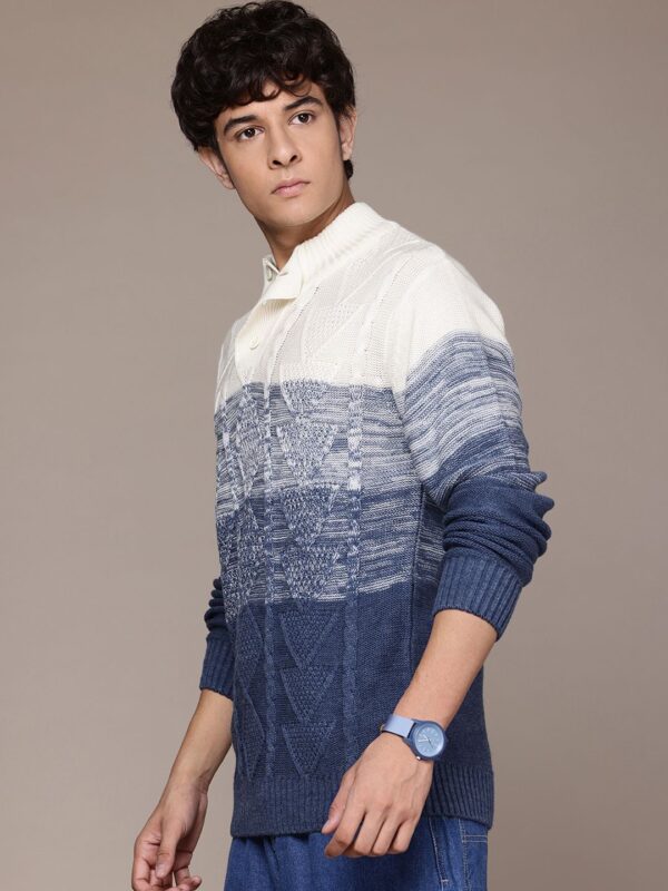 Men Cable Knit Colourblocked Pullover - Image 2