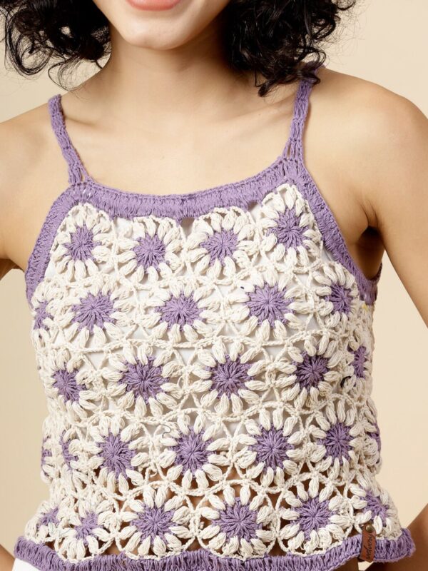 Self Design Shoulder Straps Cotton Crochet Crop Top - Image 2