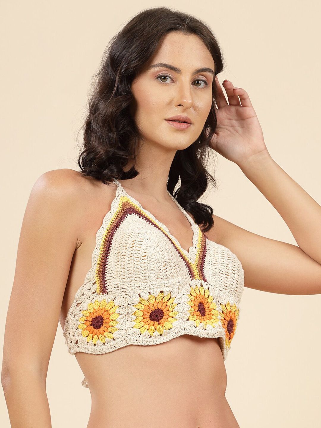 Halter Neck Cotton Crochet Bralette Crop Top