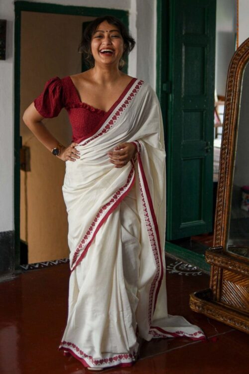 White Handloom Cotton Saree