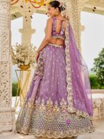 Purple Embroidered Sequinned Satin Silk Ready To Wear Lehenga & Choli With Dupatta - Image 4